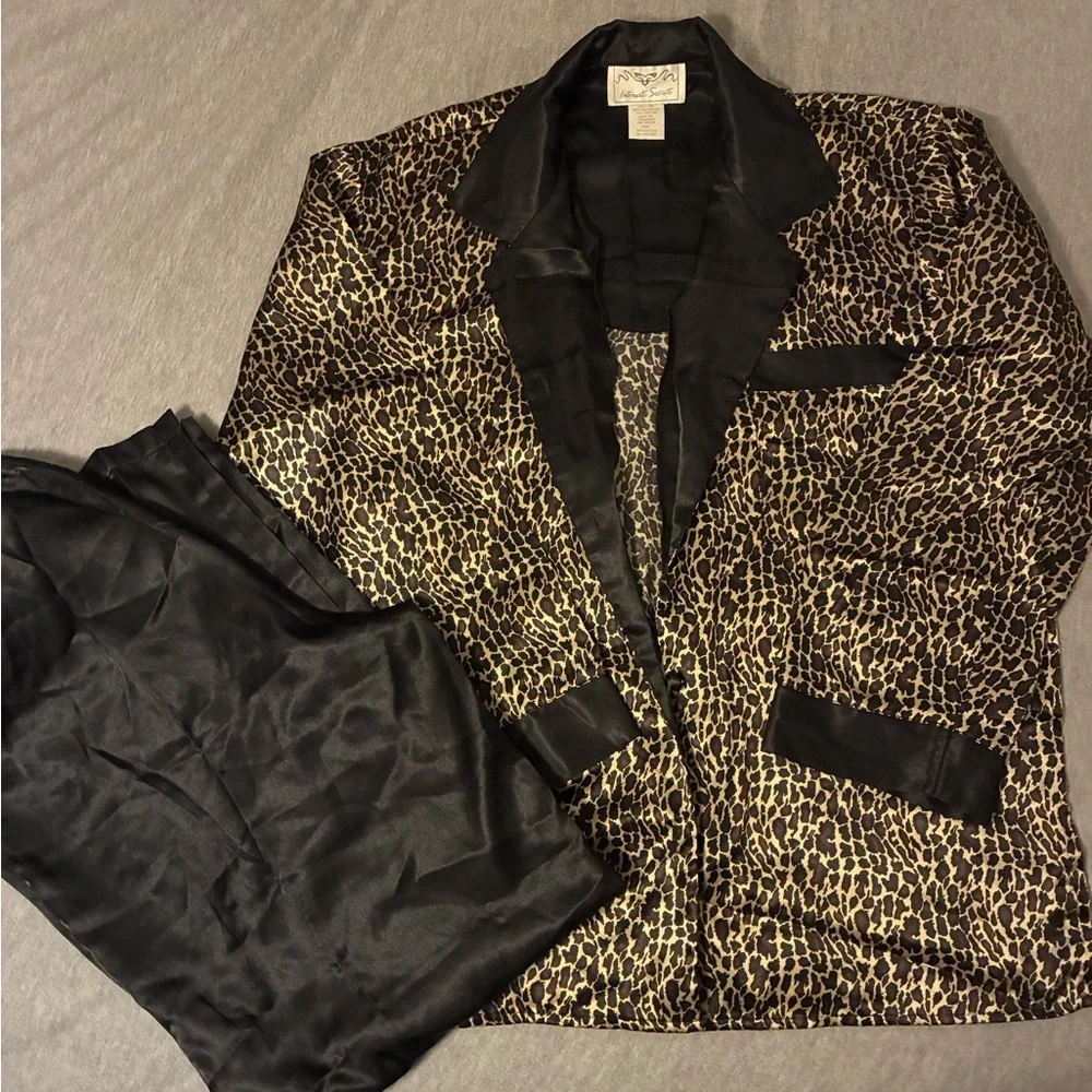 Leopard Print Satin Pajama Set